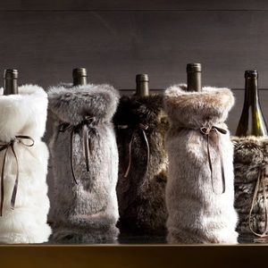 RESTORATION HARDWARE LUXE FAUX FUR WINE BAG